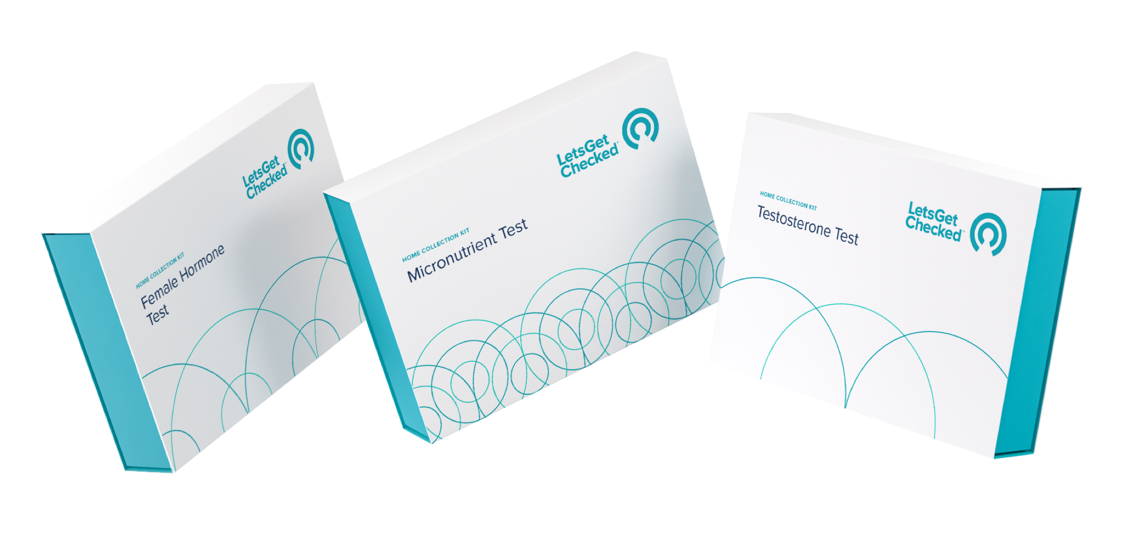 Photo of three health test kits available from LetsGetChecked 