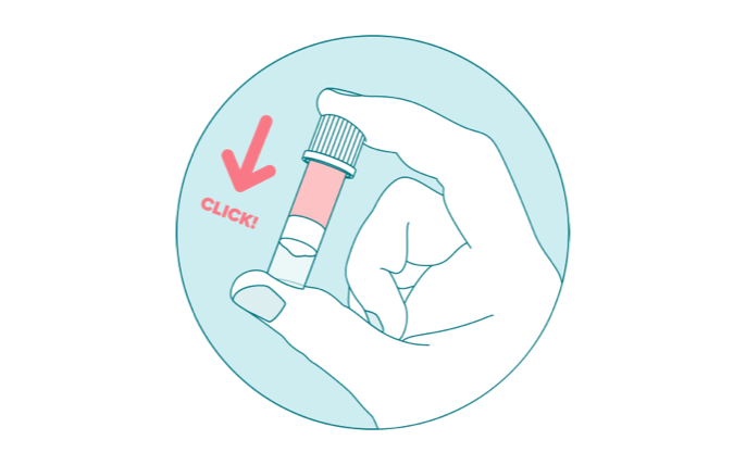 Right hand pressing blood collection tube lid downwards until a ''click'' sound is made to indicate it has been closed correctly.