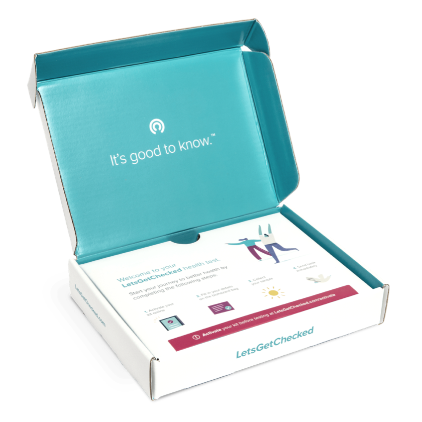 Example of an open at-home cholesterol test kit from LetsGetChecked thumbnail image