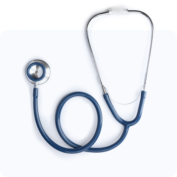 Stethoscope laid flat on a surface.