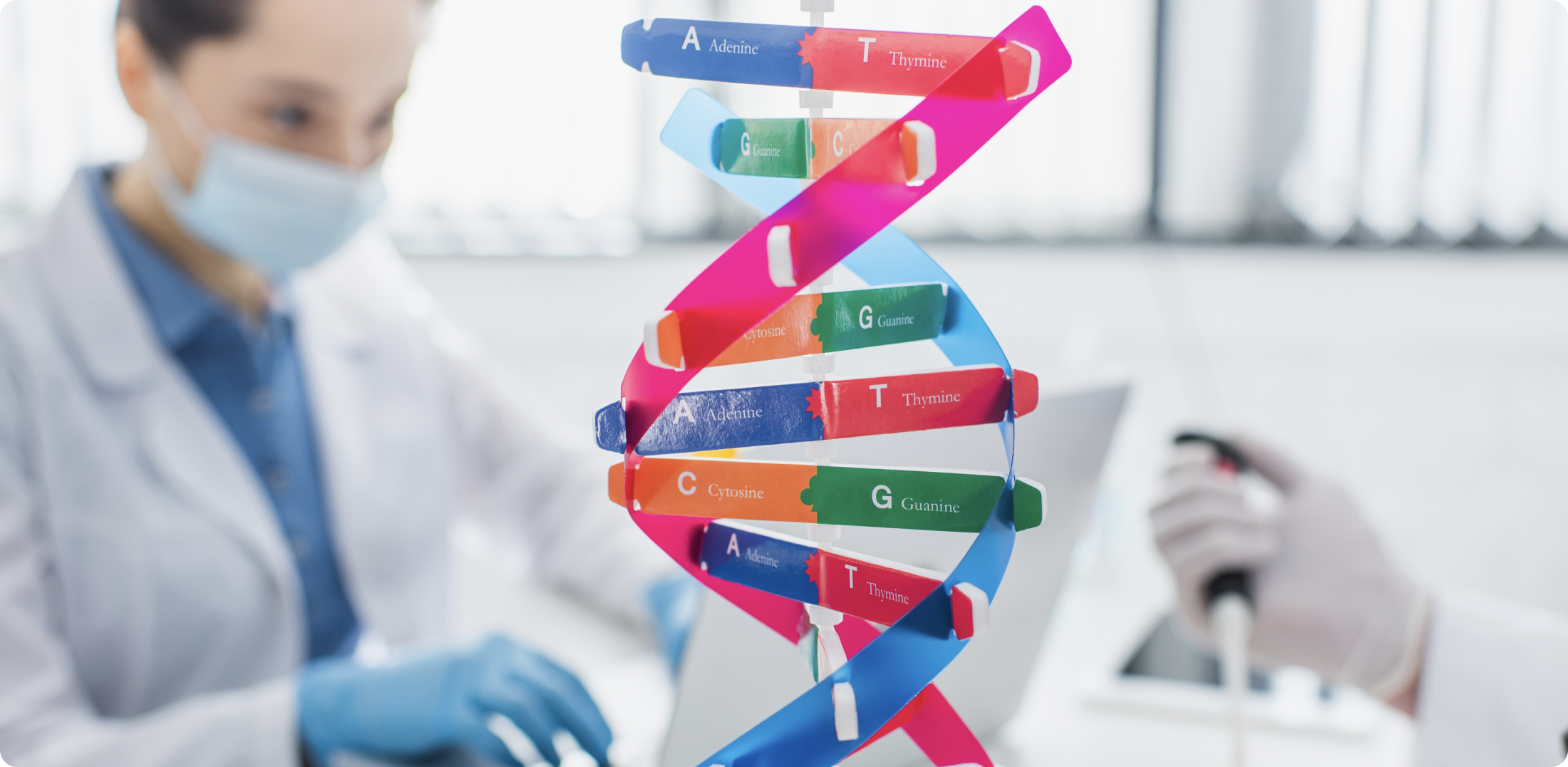 DNA double helix with doctor in background