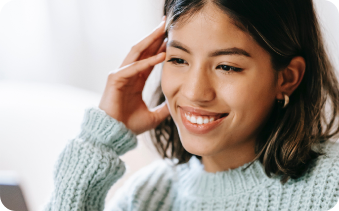 woman with green sweater