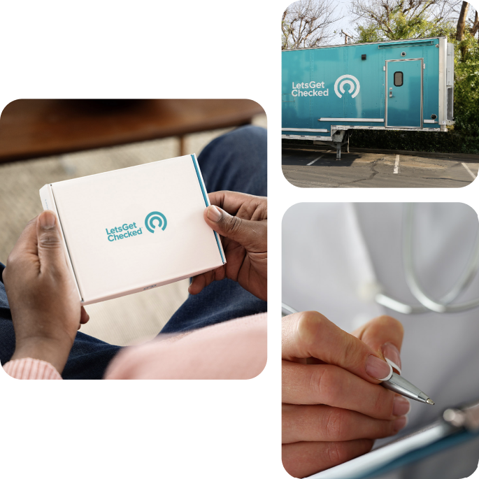 LetsGetChecked customer availing of at-home sample collection kits, onsite screening events, physician forms, and partner labs provided by LetsGetChecked. 