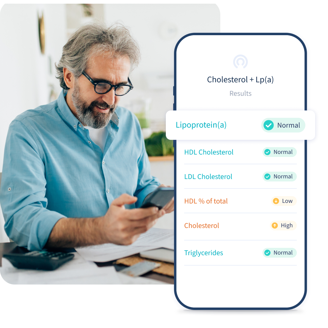 Man looking at his cholesterol results on his phone
