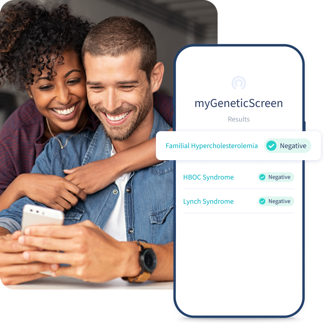 myGeneticScreen genetic testing results on a phone screen