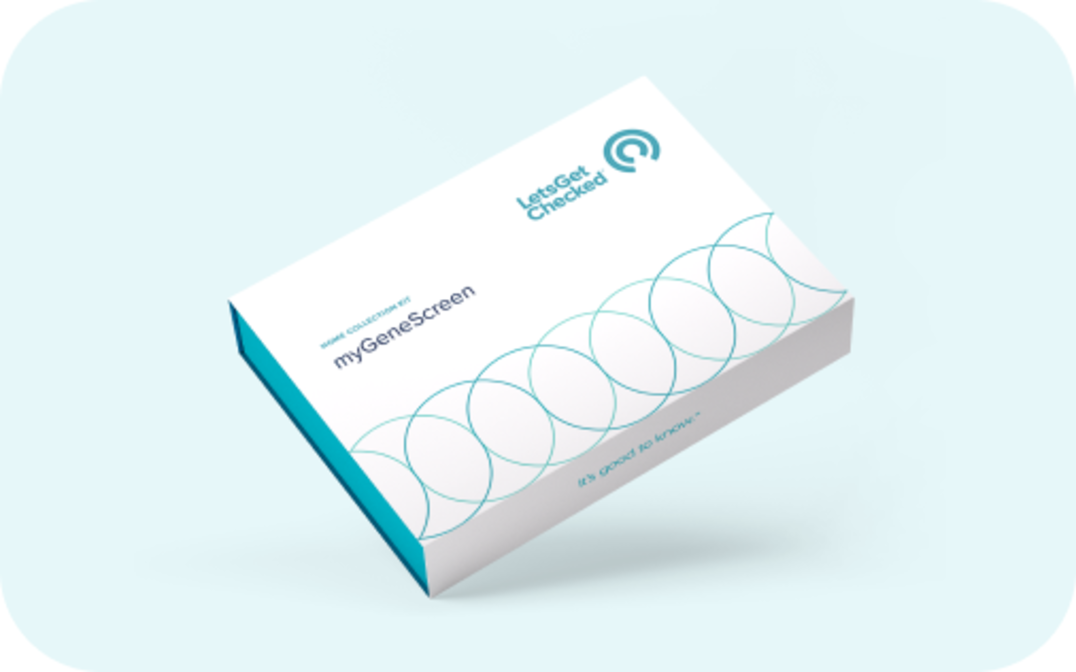 myGeneticScreen LetsGetChecked kit box. myGeneticScreen LetsGetChecked kit box.