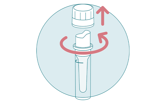 Illustration of cap of blood collection tube twisting and removing.