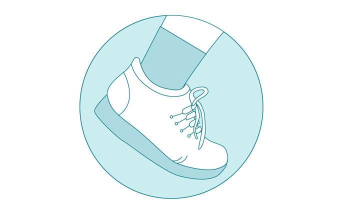 Illustration of a sneakered foot in mid stride.