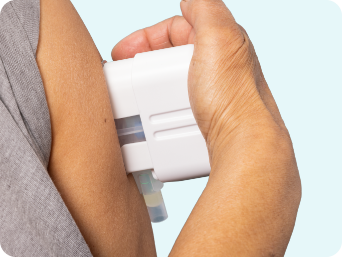 Impress device being firmly pressed against the upper arm.