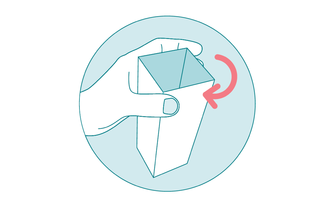 Urine collection cup being gently pressed at 2 opposite corners. Urine collection cup being gently pressed at 2 opposite corners.