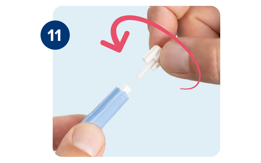 Right hand twisting the lancet cap anticlockwise. Right hand twisting the lancet cap anticlockwise.