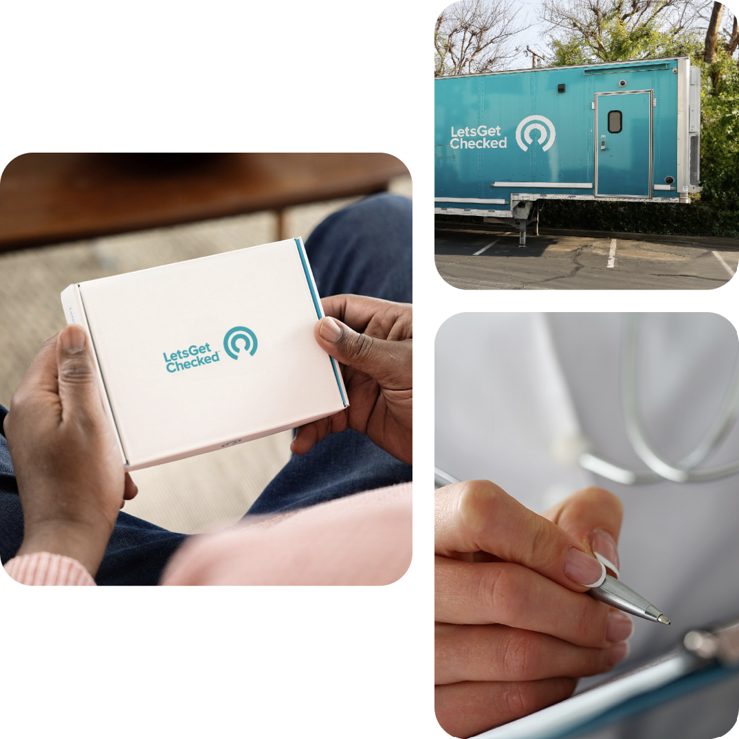 LetsGetChecked customer availing of at-home sample collection kits, onsite screening events, physician forms, and partner labs provided by LetsGetChecked. 