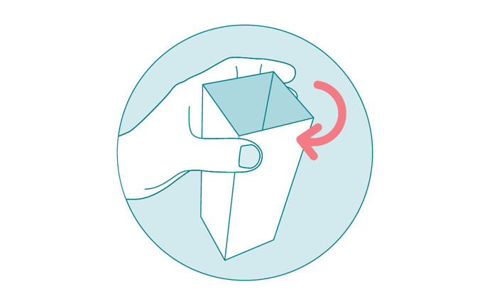 Urine collection cup being gently pressed at 2 opposite corners. Urine collection cup being gently pressed at 2 opposite corners.