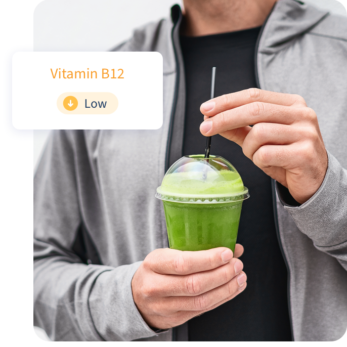 Man with smoothie, low Vitamin B12 result