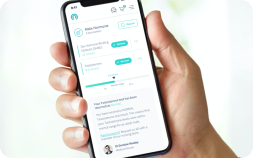 Male hormone test results on phone