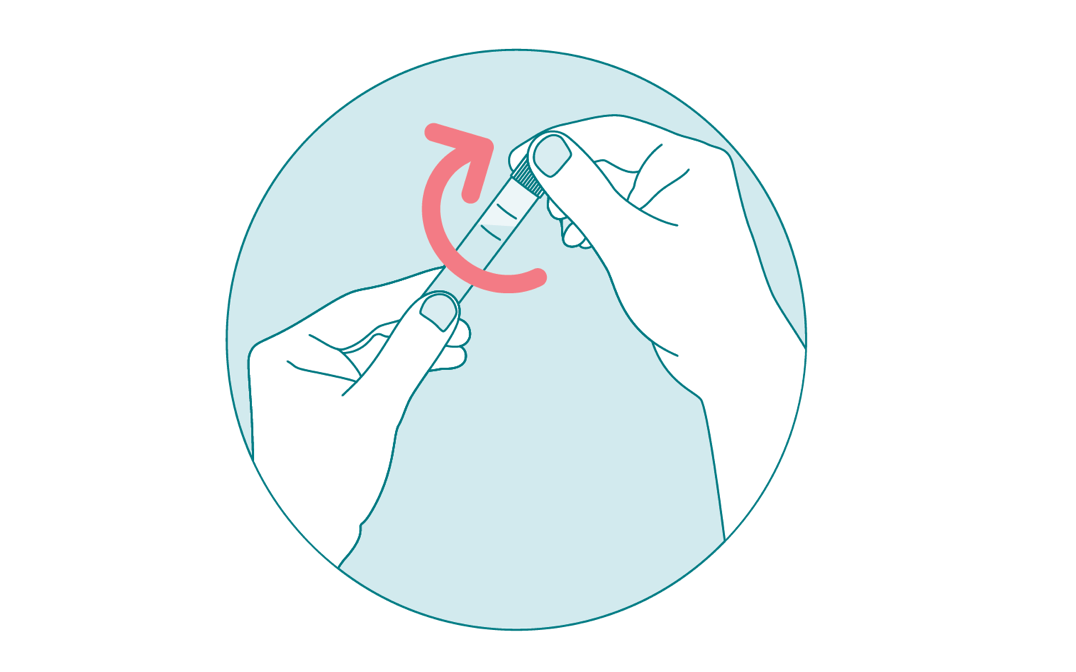 Right hand turning the cap of the urine sample tube clockwise to close it. Right hand turning the cap of the urine sample tube clockwise to close it.