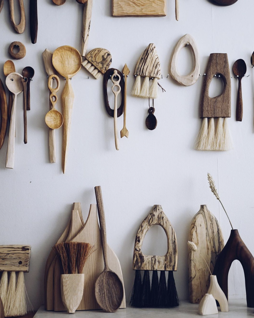 Variety of wood vase work on desk and wall