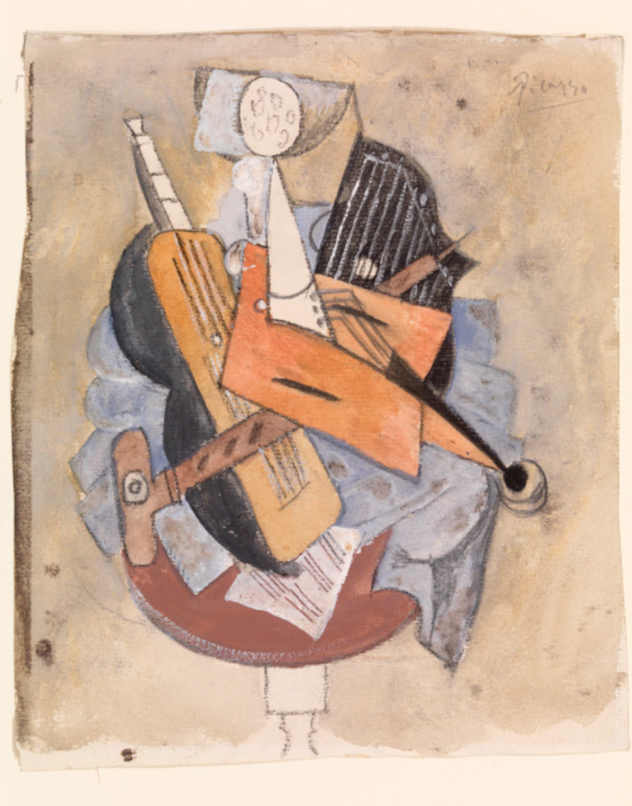 Pablo Picasso Musical Instruments on a Table (Instruments de musique sur un guéridon) 1915. 