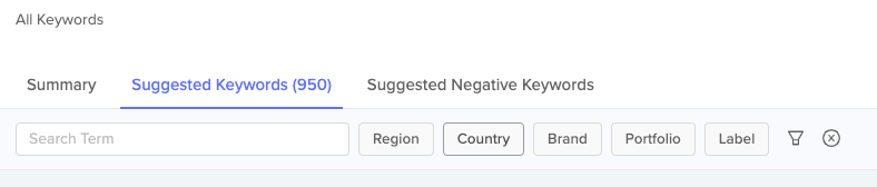 Filters on keyword recommendations