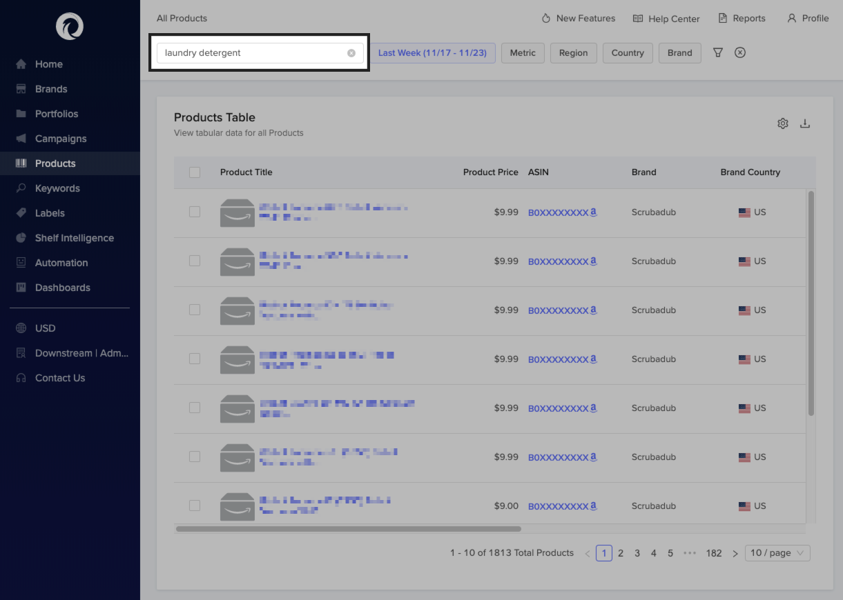 Use free text search to easily find products.