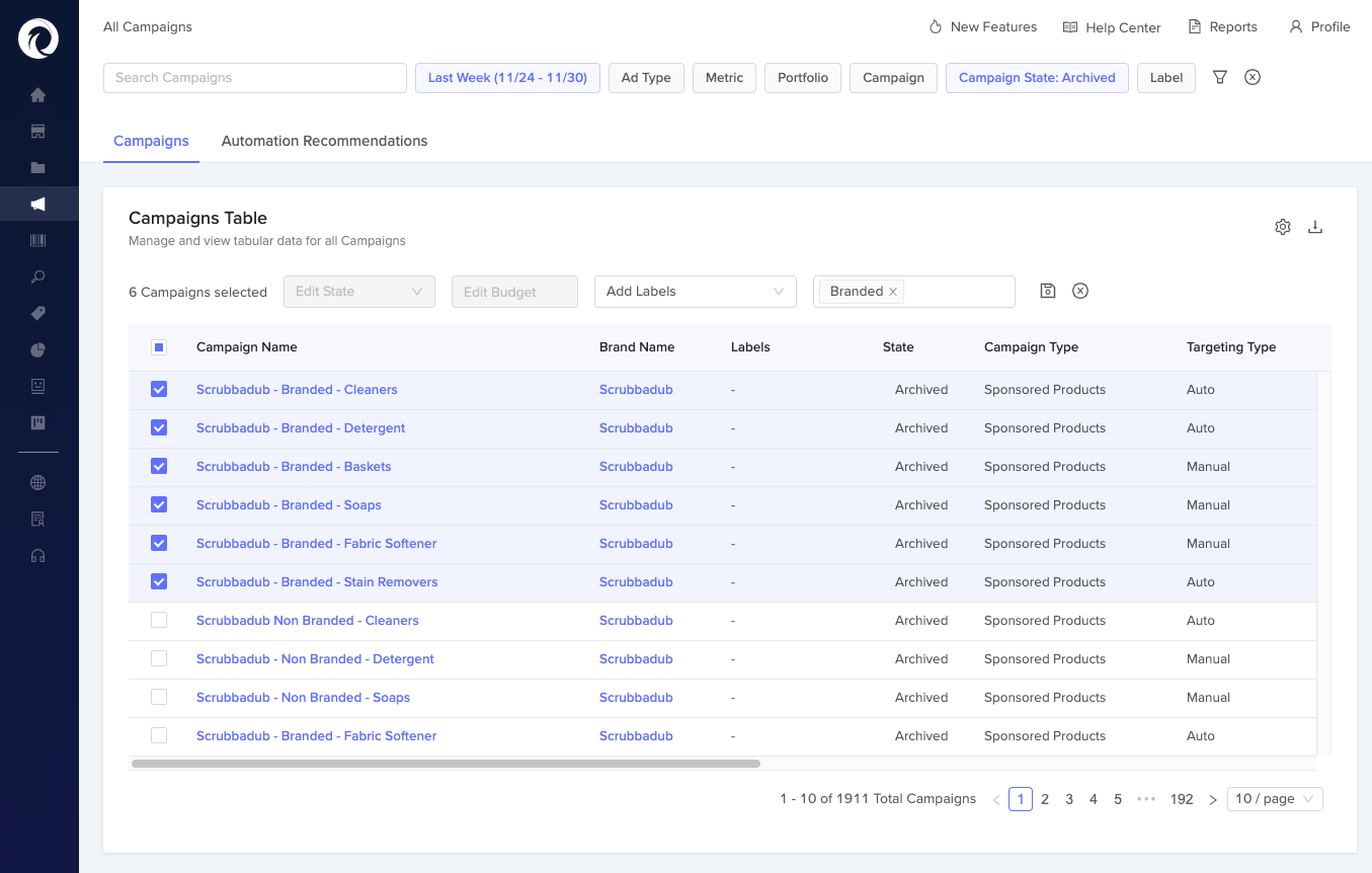 Users can bulk apply labels to archived campaigns for better historical reporting.