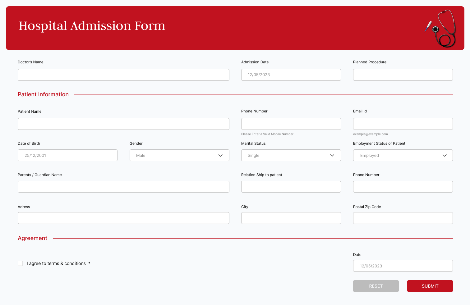 hospital admission form