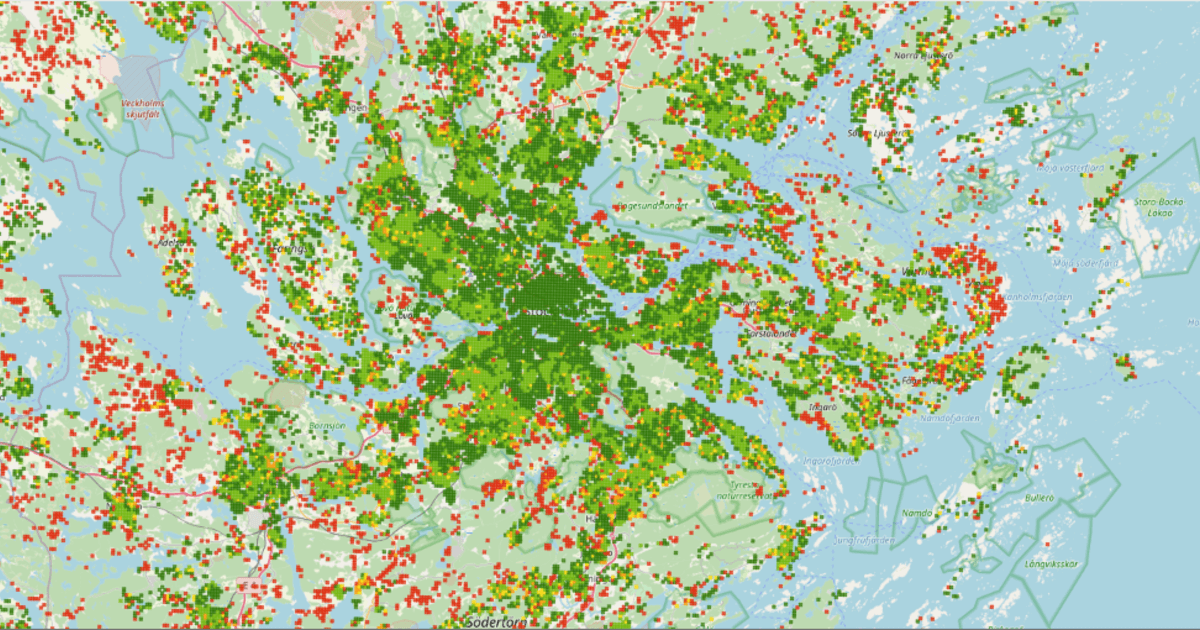 karta med bredbandstäckning på områdesnivå. 