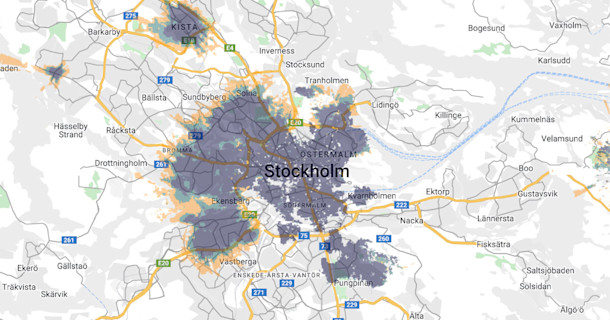 Tre mobilt bredband 5G täckning