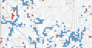 Karta med bredbandstäckning på områdesnivå. 