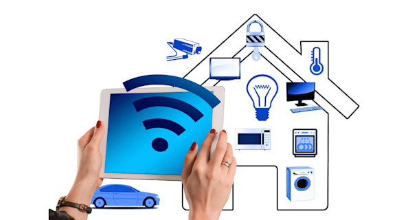 Bild som visar komponenter som kan göras smarta i hemmet