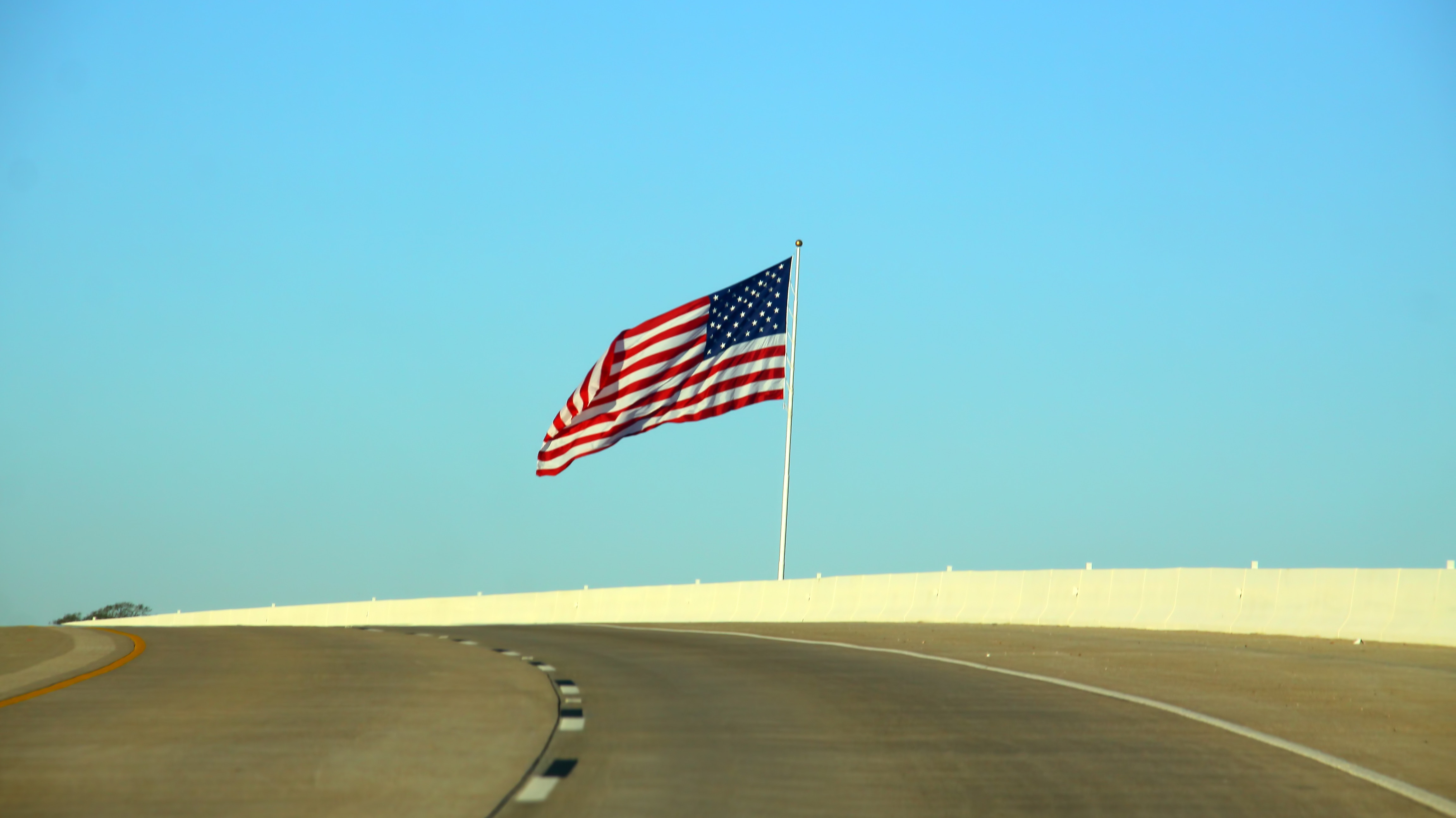 a flag on a road