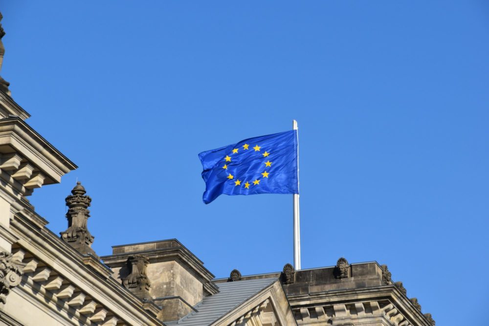 a flag on a building