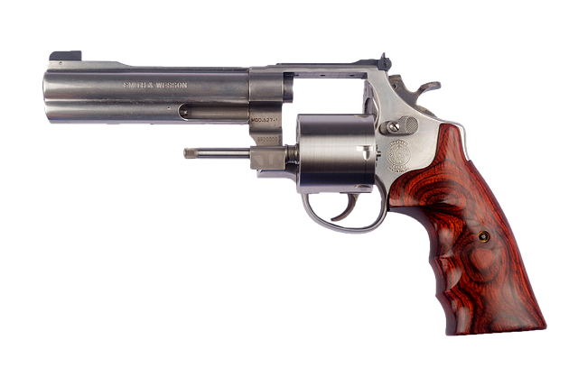 a silver and red gun