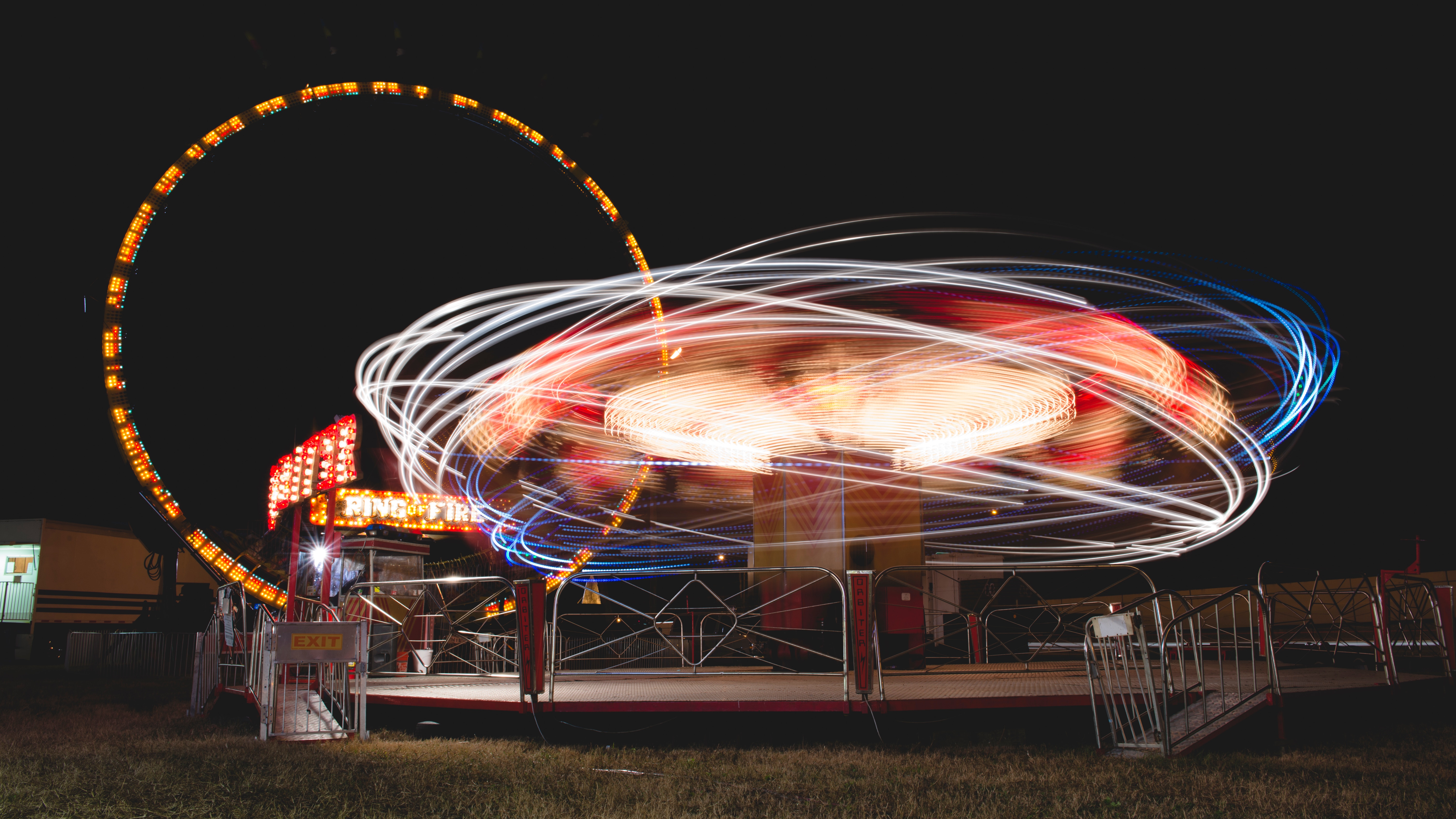 a roller coaster at night