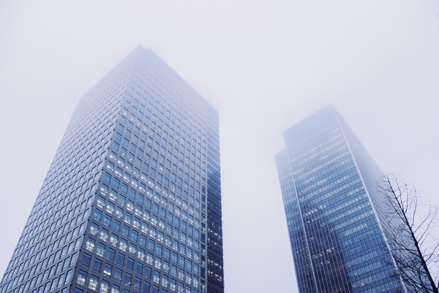 a low angle view of tall buildings