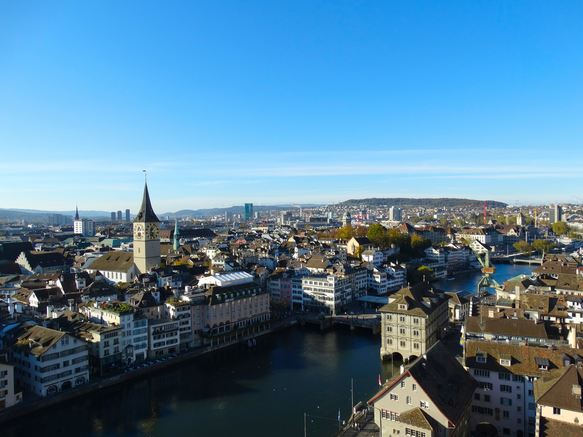 a city with a river and buildings