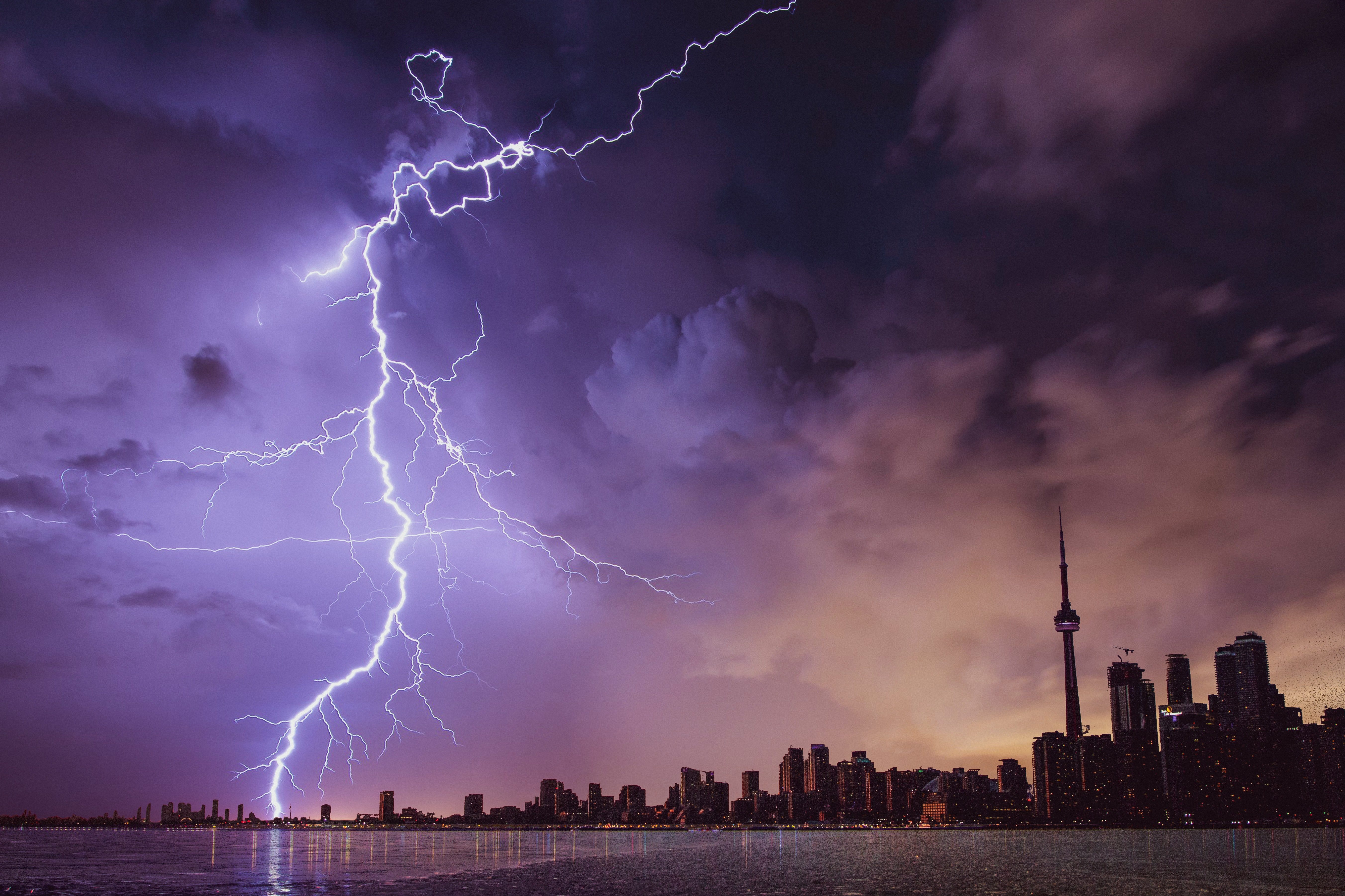 lightning striking a city
