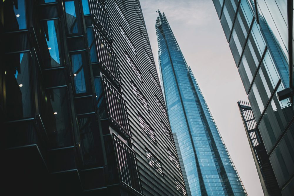 a low angle view of tall buildings