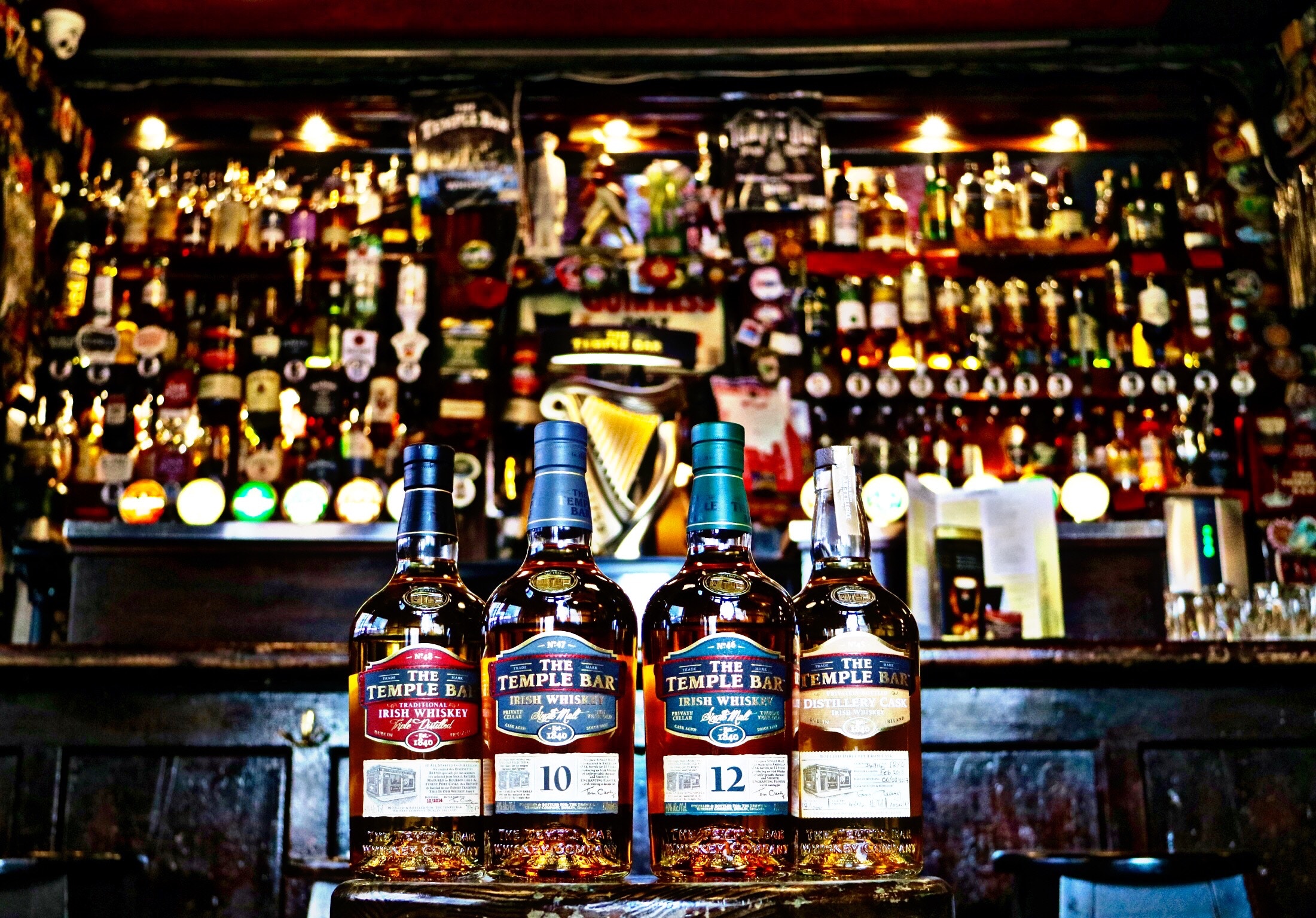bottles of liquor on a bar