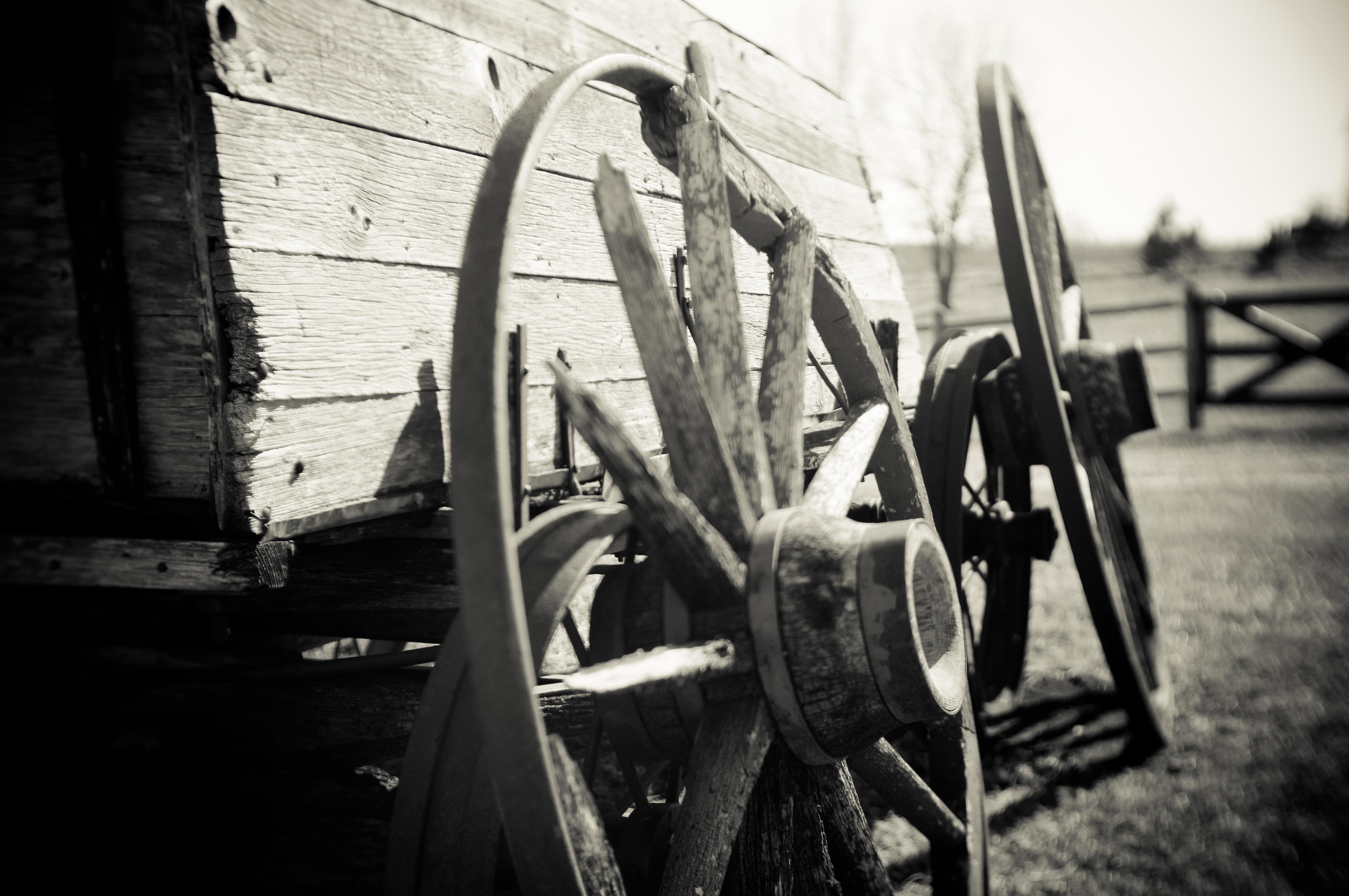 a wooden chair in a field