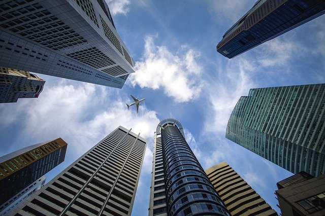 a group of skyscrapers in a city