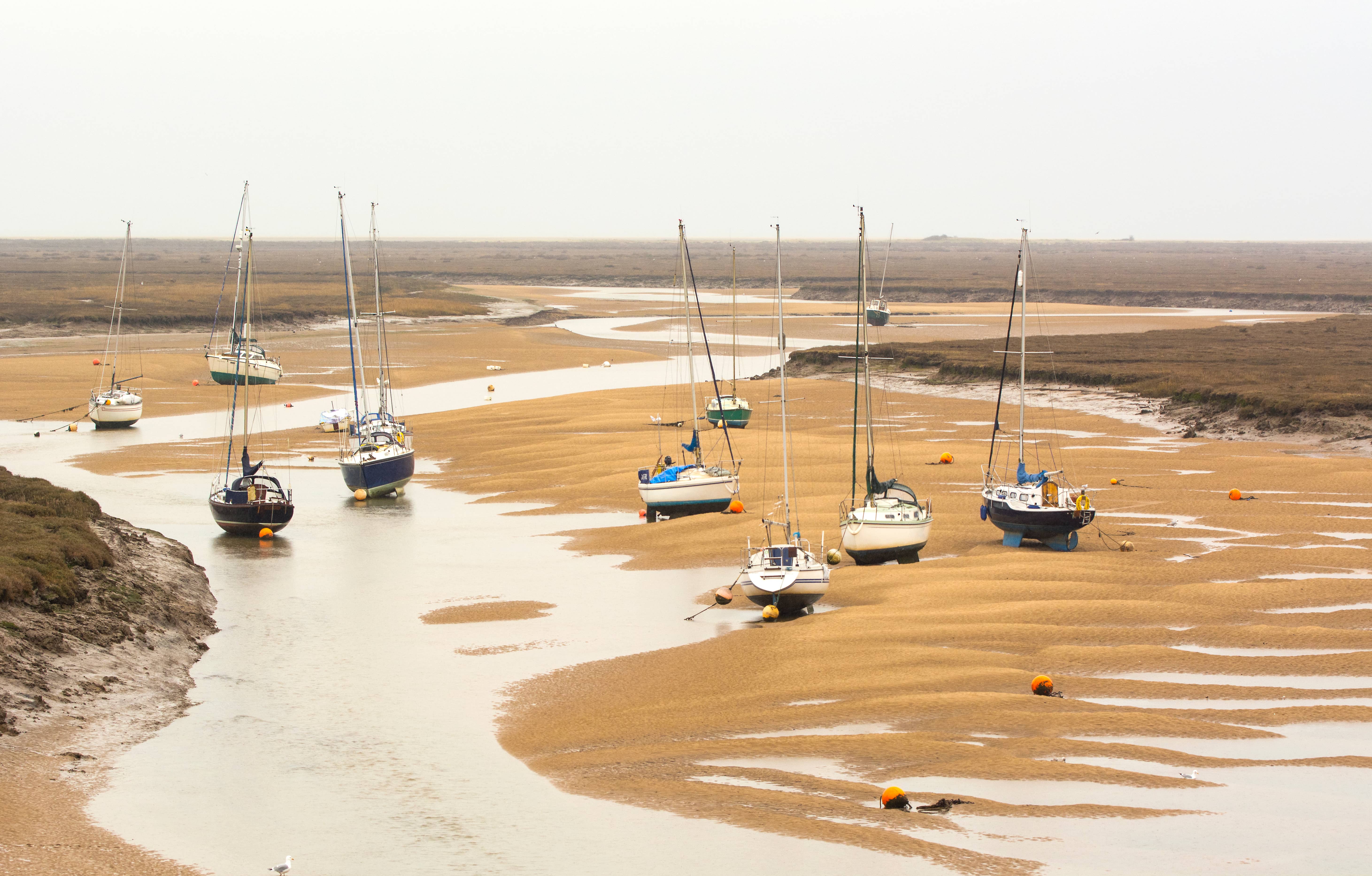 boats are parked in the water