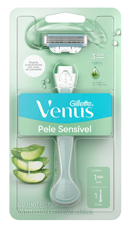 Pacote de lâmina Gillette Venus Pele Sensível - frente