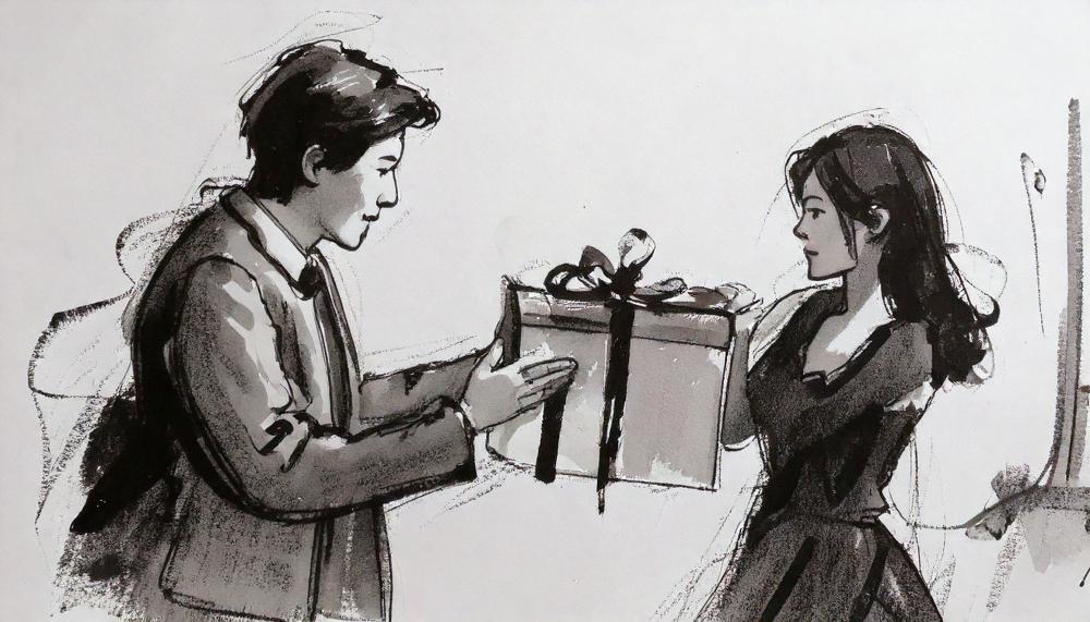 Individuals joyfully rejecting unwanted gifts.