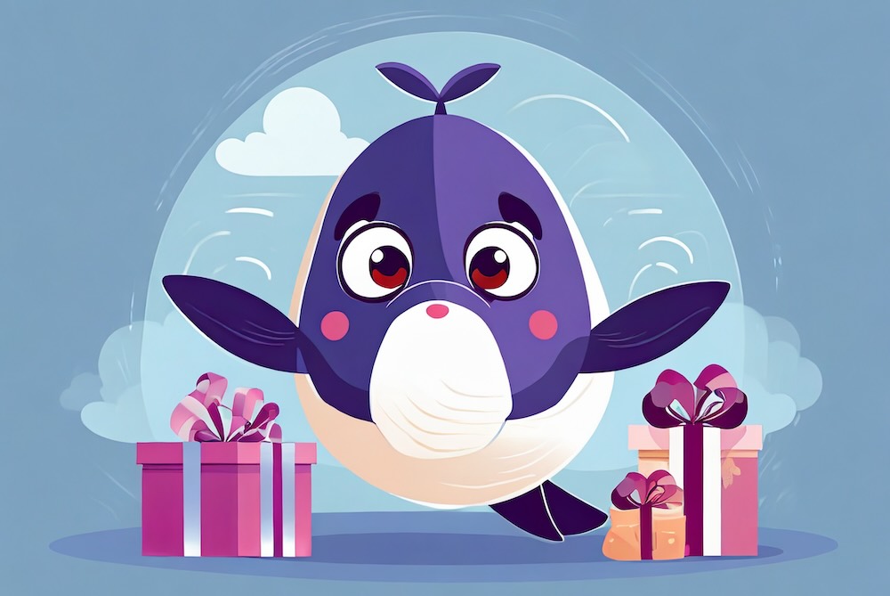 A whale confused with too many gifts to buy for friends and family