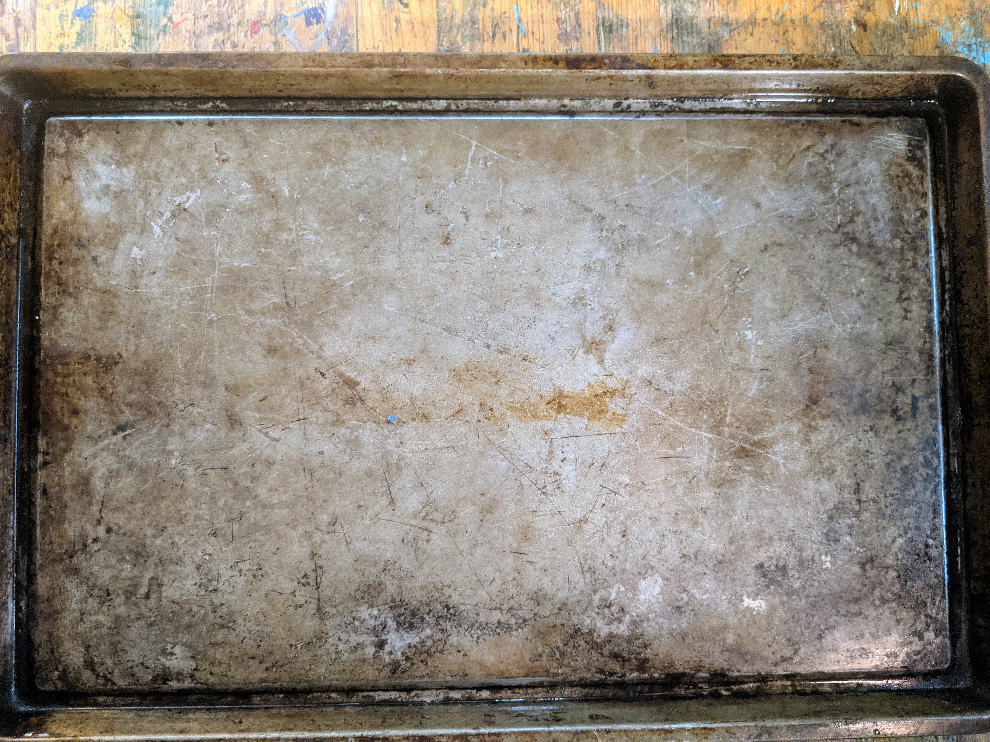 Photo of cookie sheet after cleaning