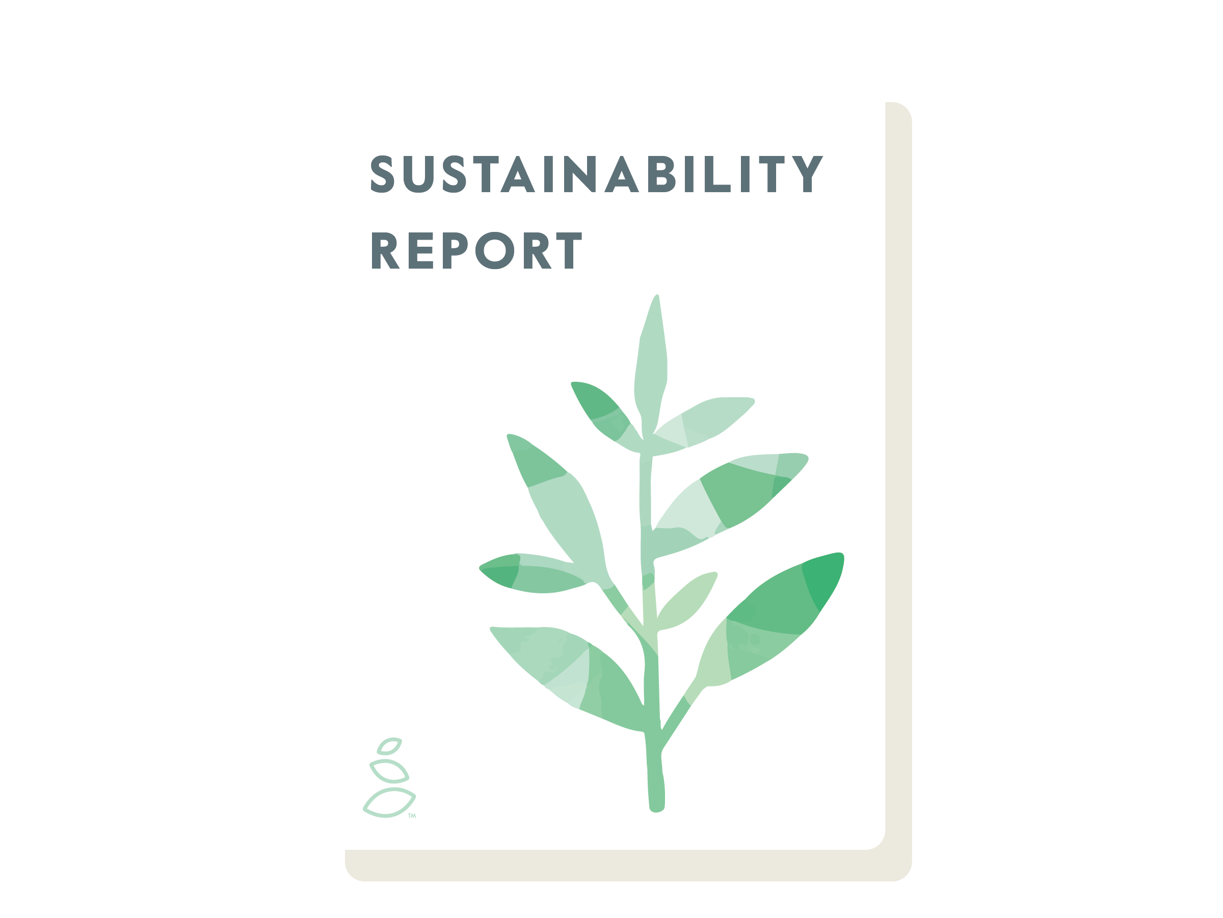 Illustration of a tree branch on a card that says "sustainability report"