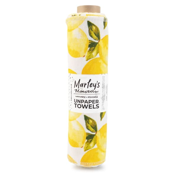 Image of Marley's Monsters Unpaper Towels on roll in lemon print