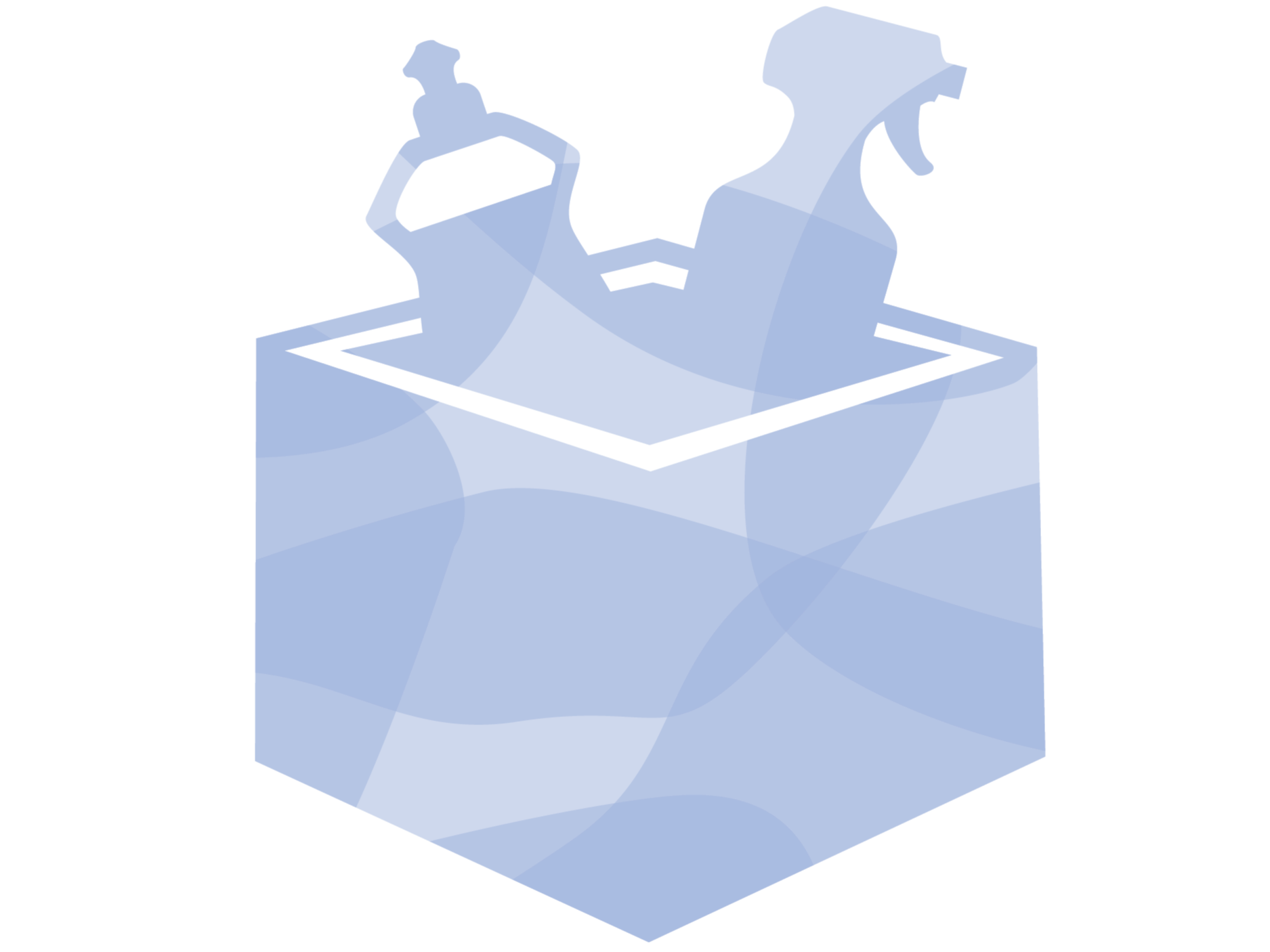 Illustration of a dark blue box holding natural detergents