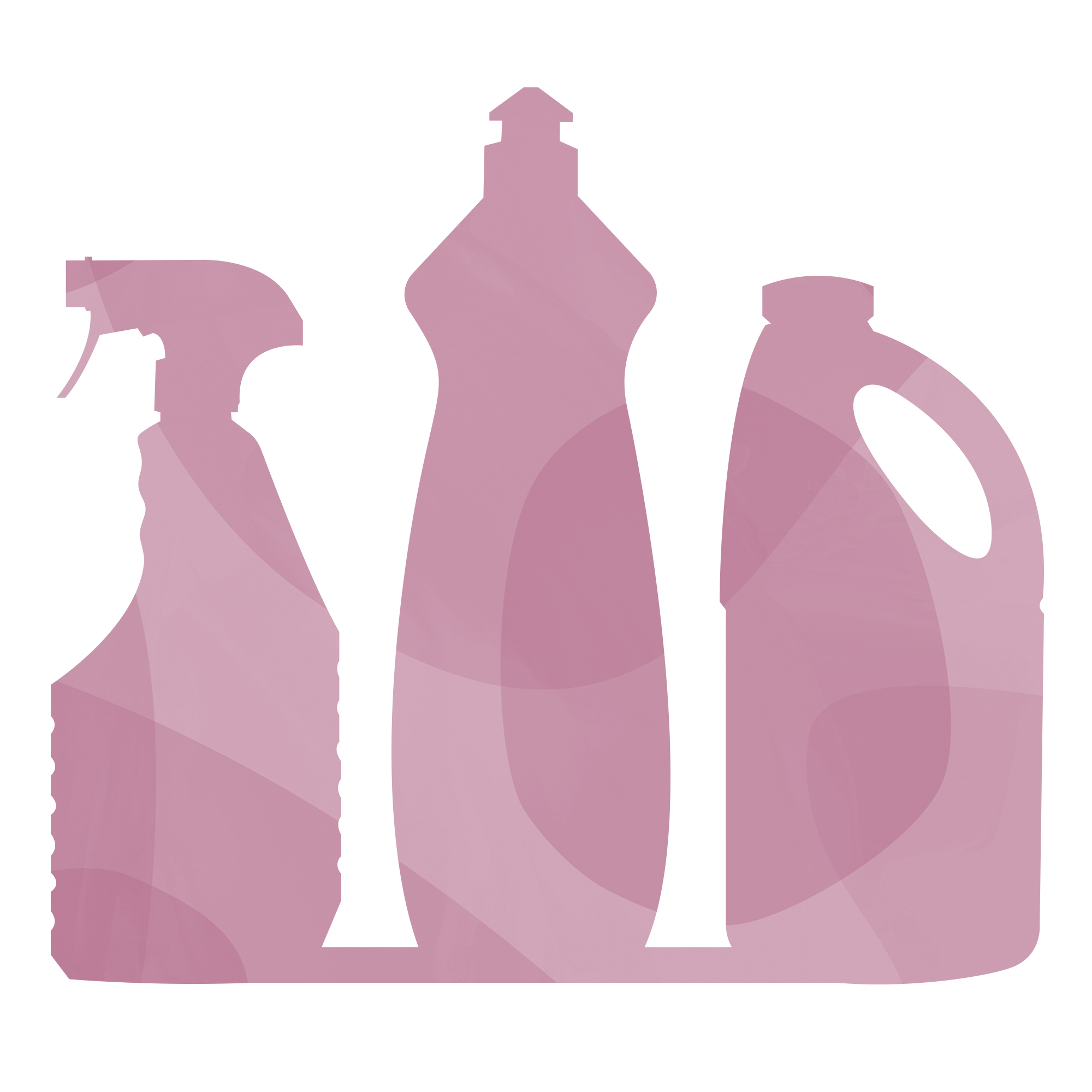Illustration of three mauve cleaning bottles